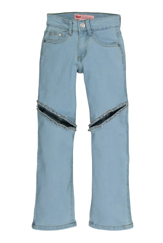 Girls Rhinestone Cut Out Straight Leg Jeans sold by Rainbow