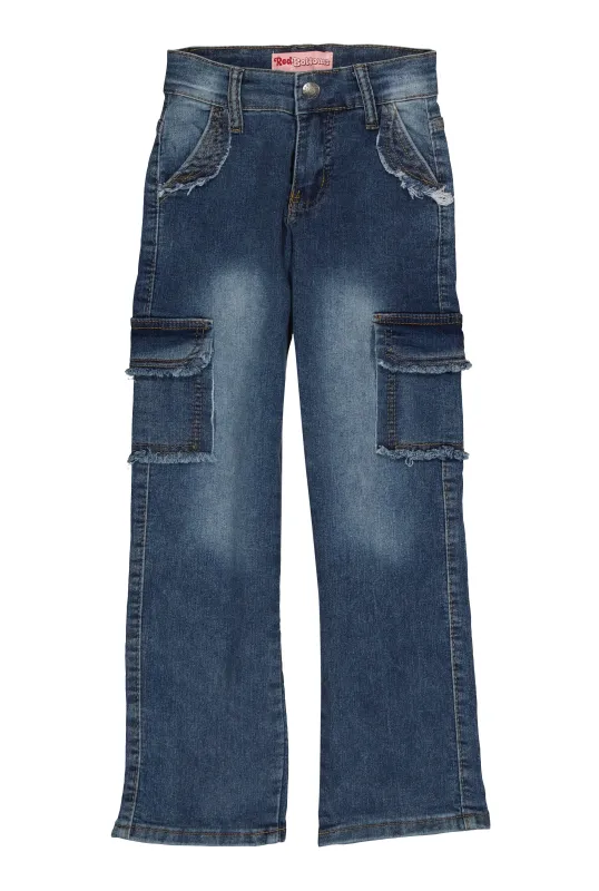 Girls Frayed Straight Leg Cargo Jeans sold by Rainbow