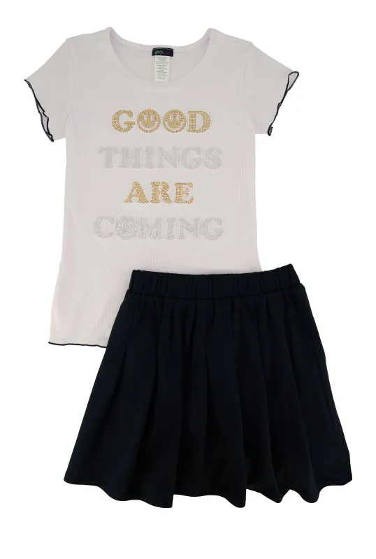 Girls Good Things Are Coming Tee and Pleated Skirt sold by Rainbow
