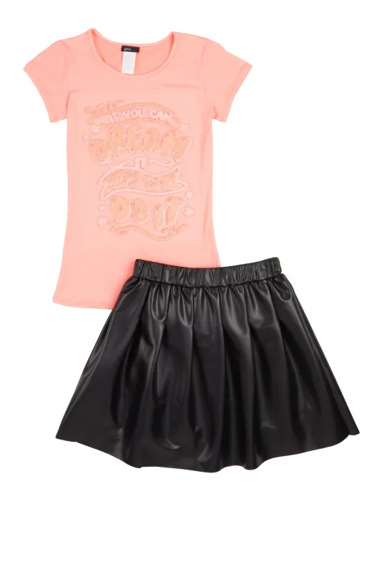 Girls If You Can Dream It You Can Do It Tee and Pleated Skirt sold by Rainbow