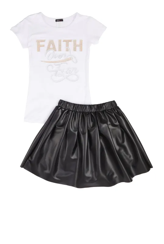 Girls Faith Over Fear Tee and Pleated Skirt sold by Rainbow