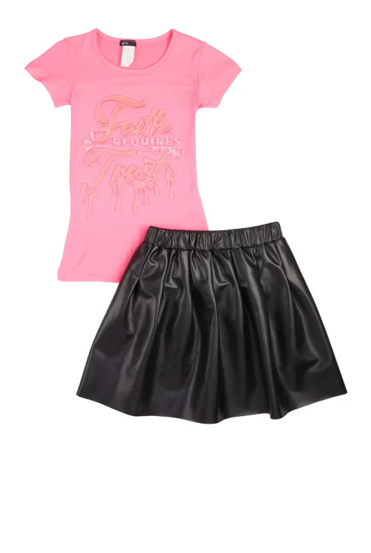 Girls Faith Requires Trust Top and Pleated Skirt sold by Rainbow