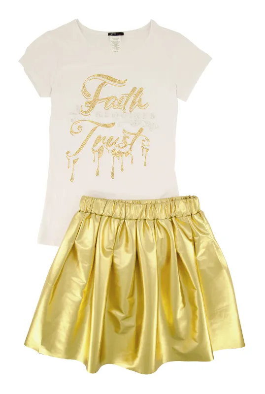 Girls Faith Requires Trust Top and Pleated Skirt sold by Rainbow