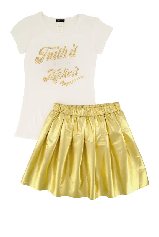 Girls Faith It Till You Make It Tee and Pleated Skirt sold by Rainbow