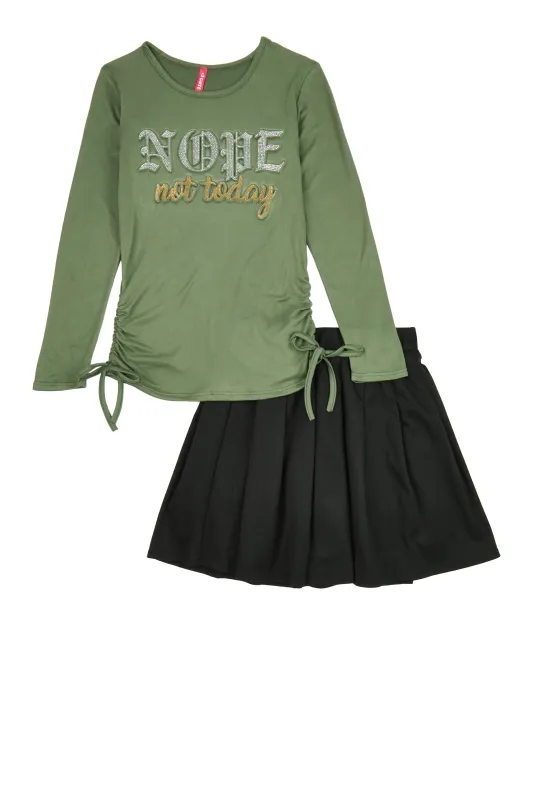 Girls Rhinestone Nope Not Today Top and Pleated Skirt sold by Rainbow