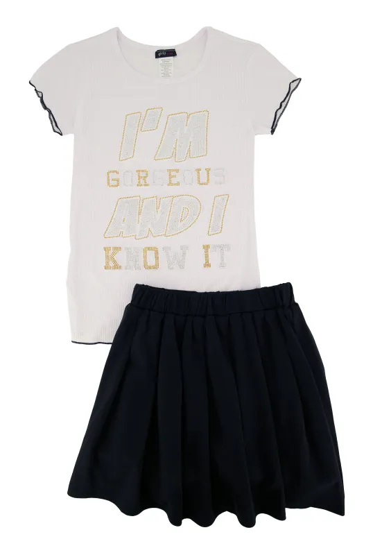 Girls Im Gorgeous And I Know It Tee and Pleated Skirt sold by Rainbow