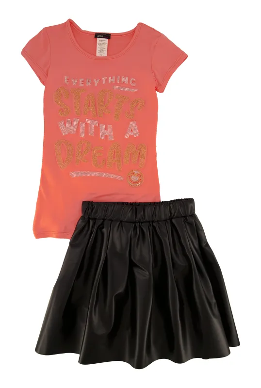 Little Girls Everything Starts With A Dream Top and Pleated Skirt sold by Rainbow