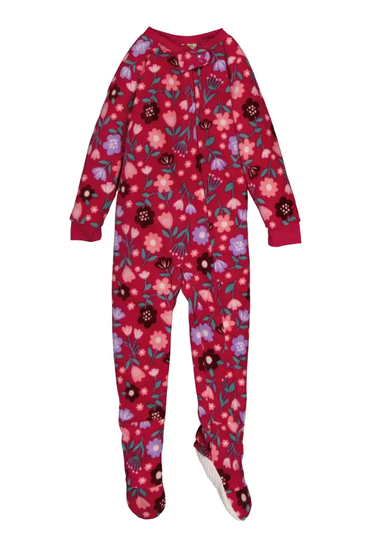 Girls Floral Print Footed Pajamas sold by Rainbow