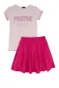 Girls Rhinestone Positive Vibes Tee and Pleated Skirt sold by Rainbow