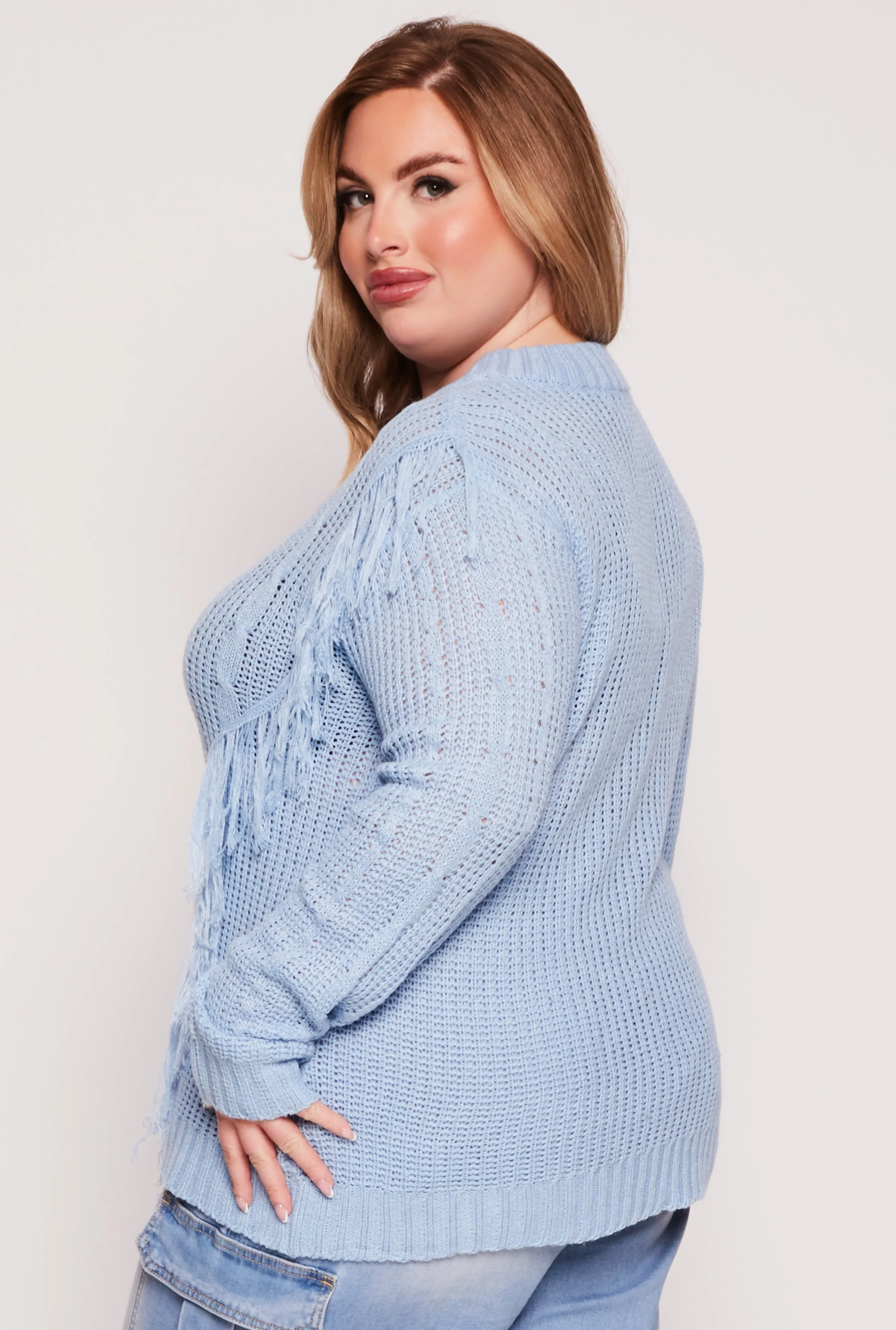 Plus Size Fringe Cable Knit Sweater sold by Rainbow product image thumbnail 3