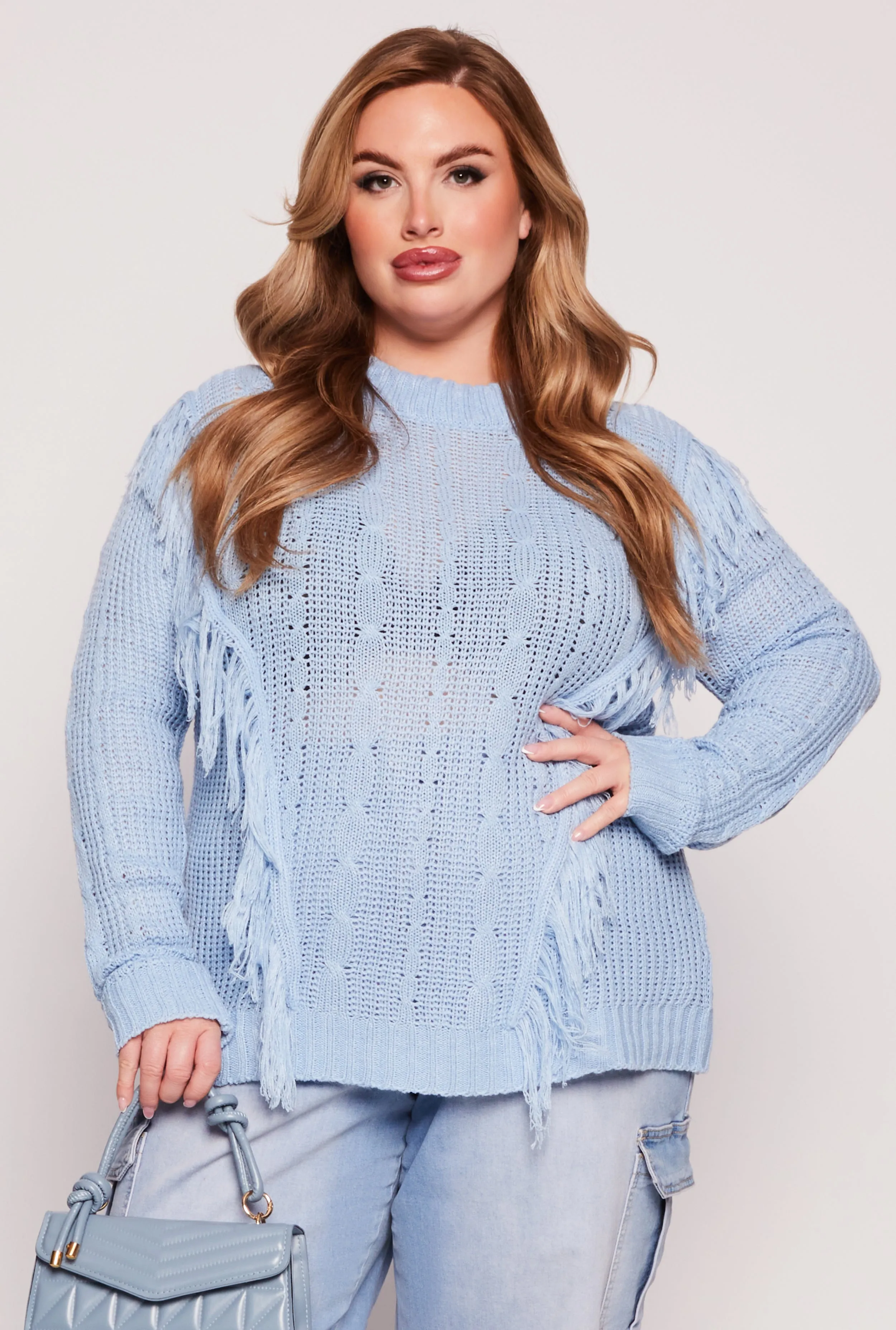 Plus Size Fringe Cable Knit Sweater sold by Rainbow product image thumbnail 2