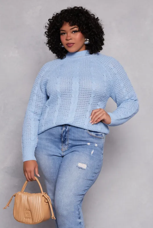 Plus Size Cable Knit Mock Neck Sweater sold by Rainbow