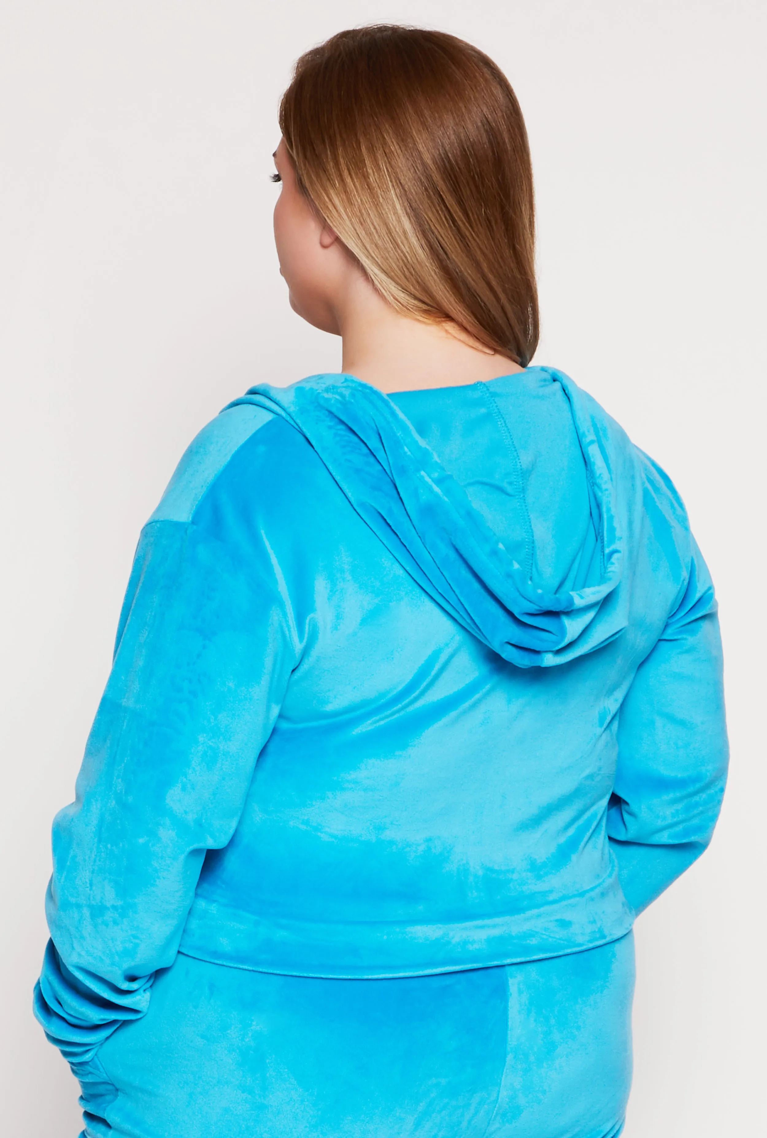 Plus Size Velour Zip Front Hooded Crop Top sold by Rainbow product image thumbnail 3