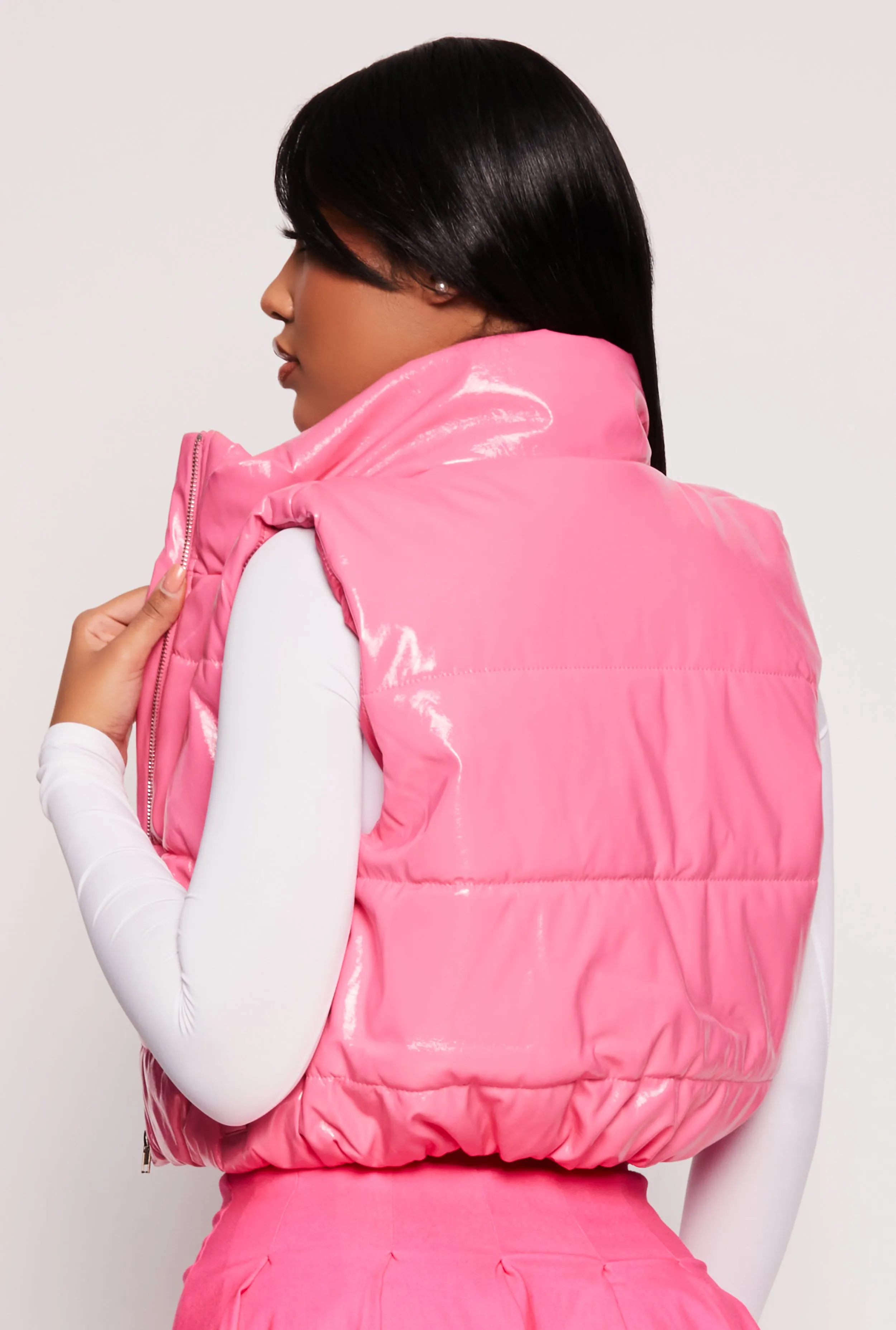Faux Patent Leather Zip Front Puffer Vest sold by Rainbow product image thumbnail 3