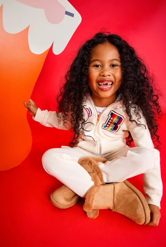 Little Girls Bear Foil Screen Graphic Zip Front Hoodie and Joggers sold by Rainbow