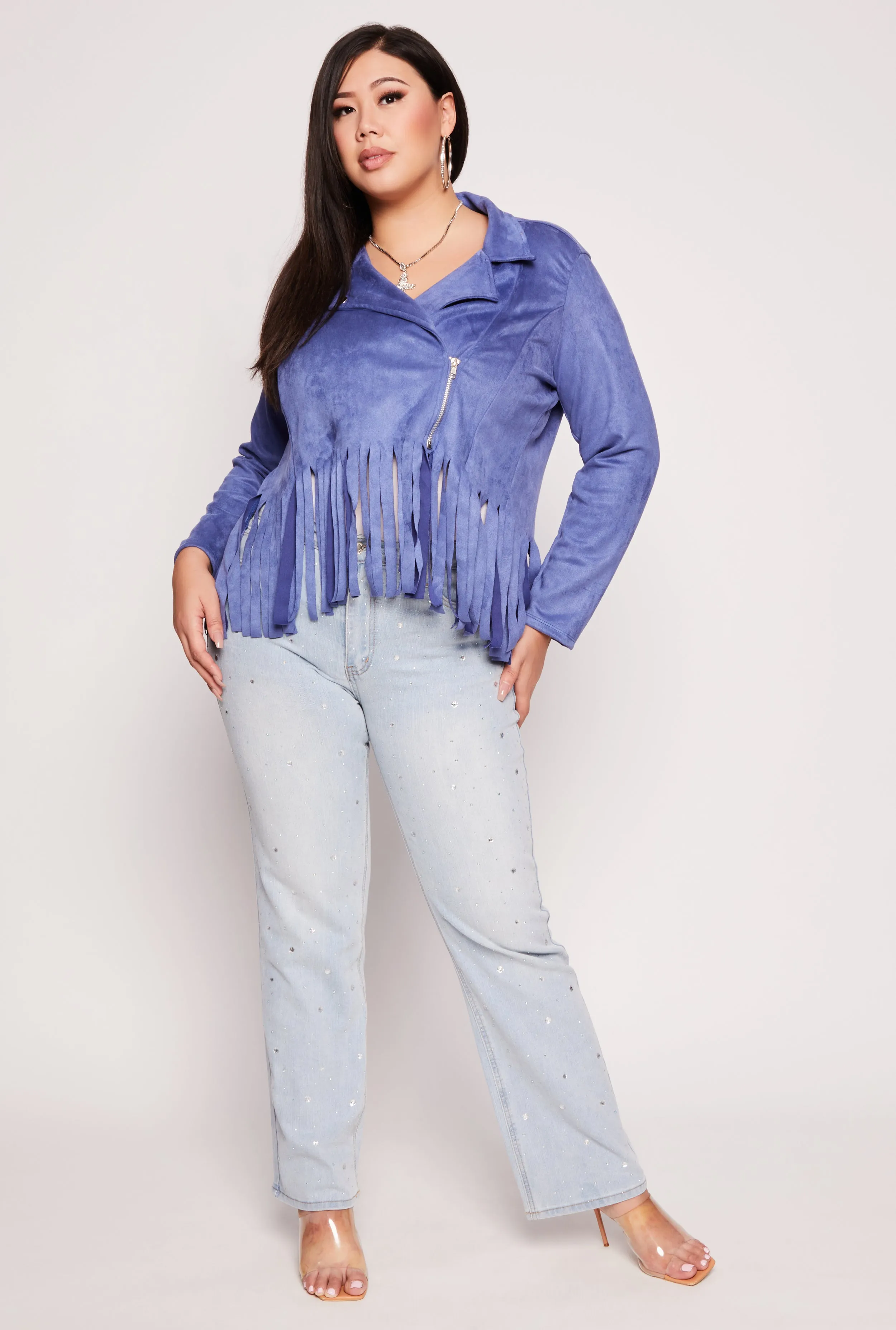 Plus Size Faux Suede Fringe Hem Moto Jacket sold by Rainbow product image thumbnail 2