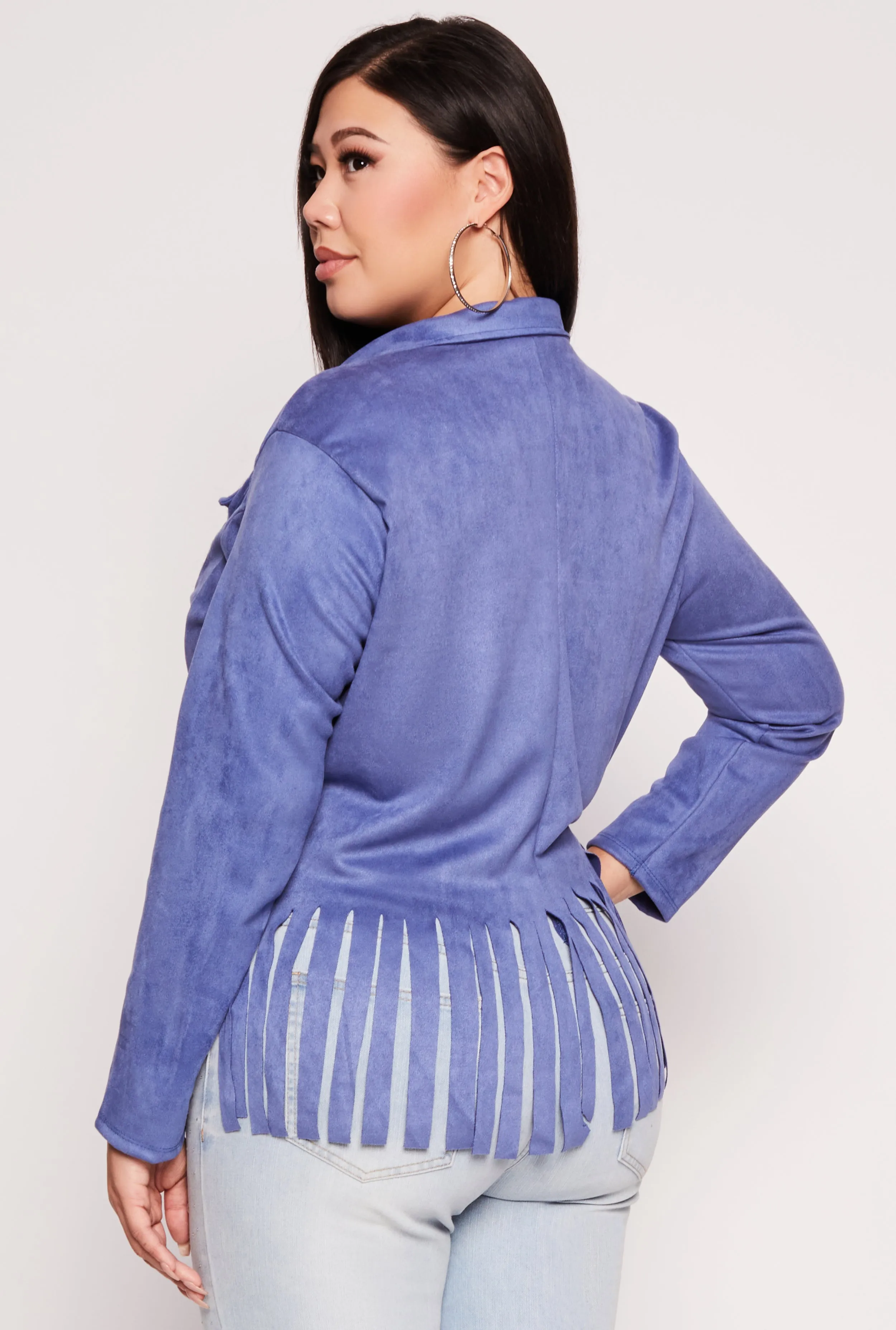 Plus Size Faux Suede Fringe Hem Moto Jacket sold by Rainbow product image thumbnail 3