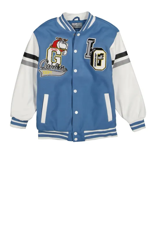 Boys Graphic Chenille Patch Varsity Jacket sold by Rainbow