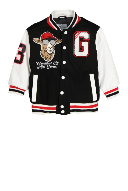 Little Boys Greatest Of All Time Varsity Jacket sold by Rainbow