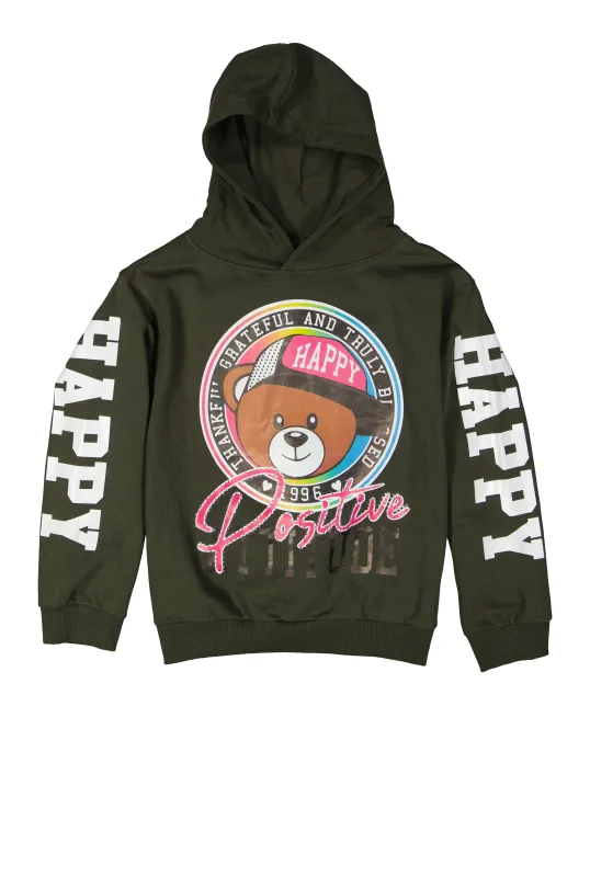Girls Happy Bear Graphic Pullover Hoodie sold by Rainbow