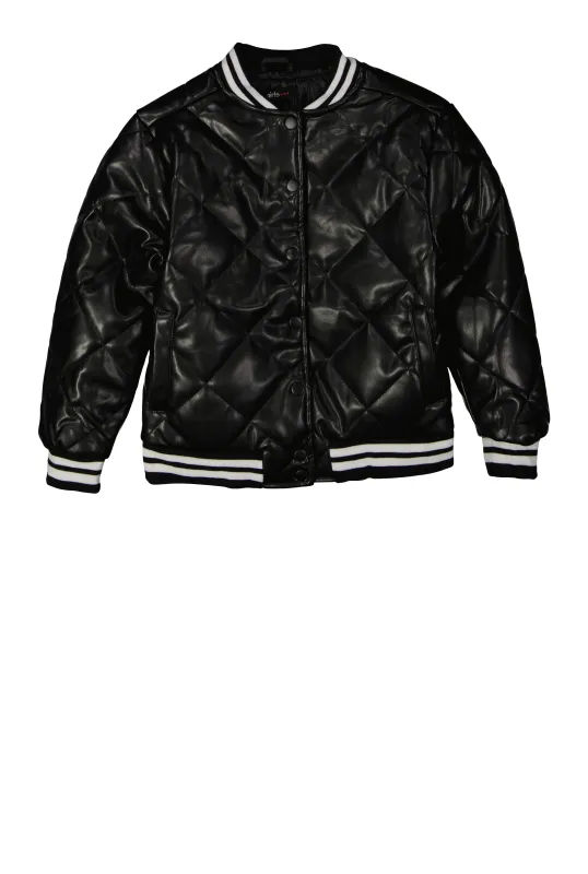 Girls Quilted Faux Leather Jacket sold by Rainbow