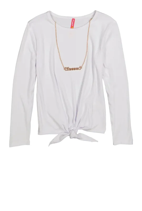 Girls Ribbed Knit Long Sleeve Top with Necklace sold by Rainbow
