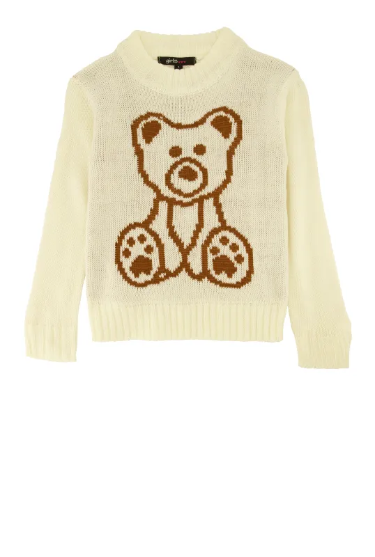 Little Girls Bear Graphic Pullover Sweater sold by Rainbow