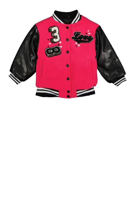 Little Girls Love Chenille Patch Varsity Jacket sold by Rainbow