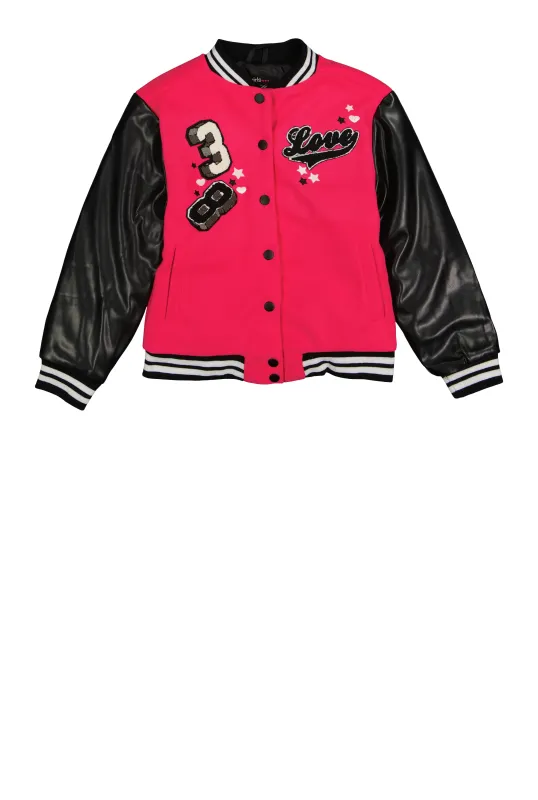 Girls Love 38 Chenille Patch Varsity Jacket sold by Rainbow