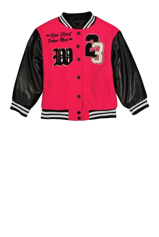 Girls Love 23 Chenille Patch Graphic Varsity Jacket sold by Rainbow