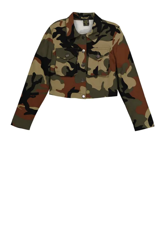 Girls Button Front Pocket Detail Cropped Jacket sold by Rainbow