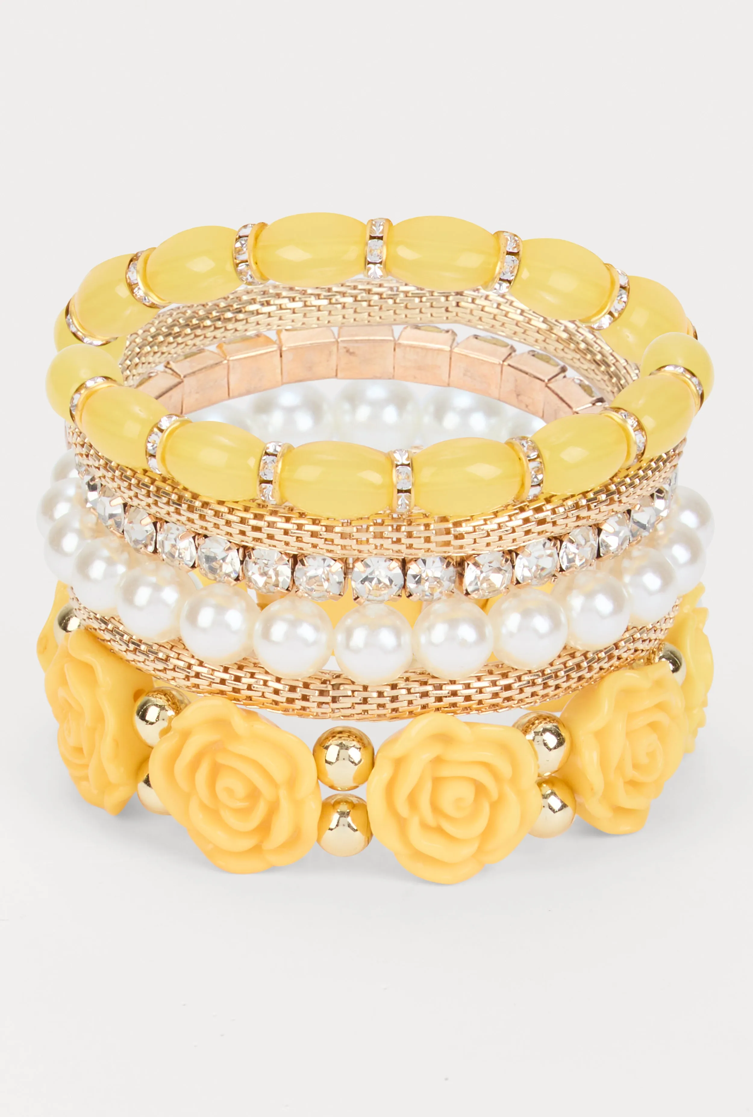 Plus Size Floral Beaded Faux Pearl Stretch Bracelets Set of 6 sold by Rainbow