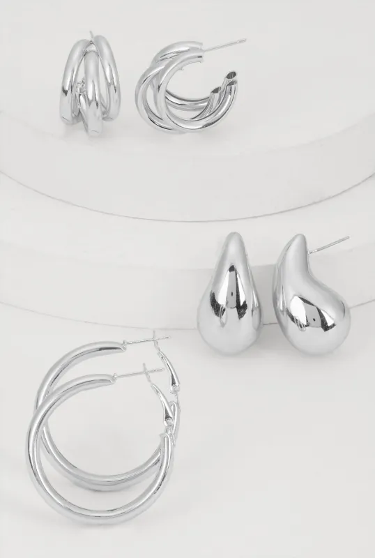 Assorted Metallic Hoop and Drop Earring Trio sold by Rainbow