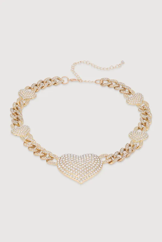 Cubic Zirconia Pave Heart Chain Necklace sold by Rainbow