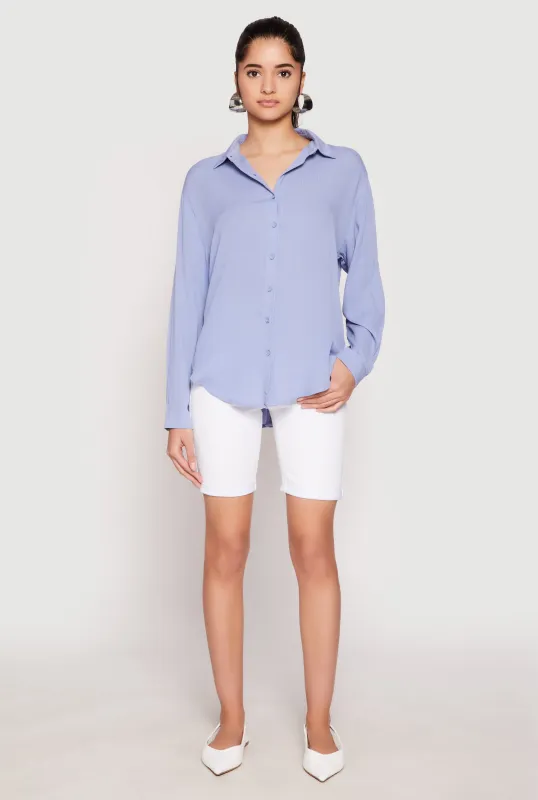 Gauze Knit Twist Back Button Front Shirt sold by Rainbow