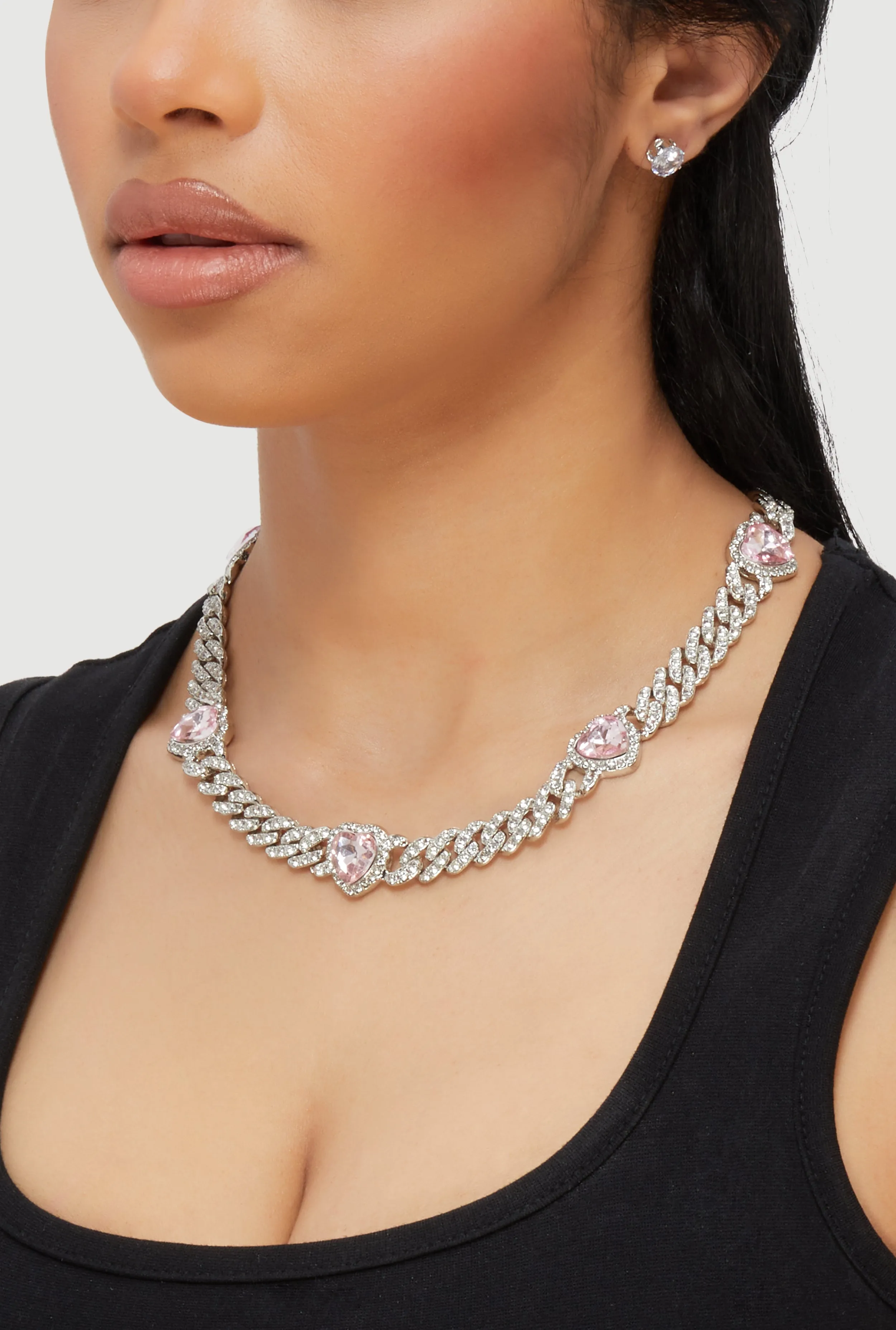 Cubic Zirconia Heart Chain Necklace and Earrings sold by Rainbow product image thumbnail 2