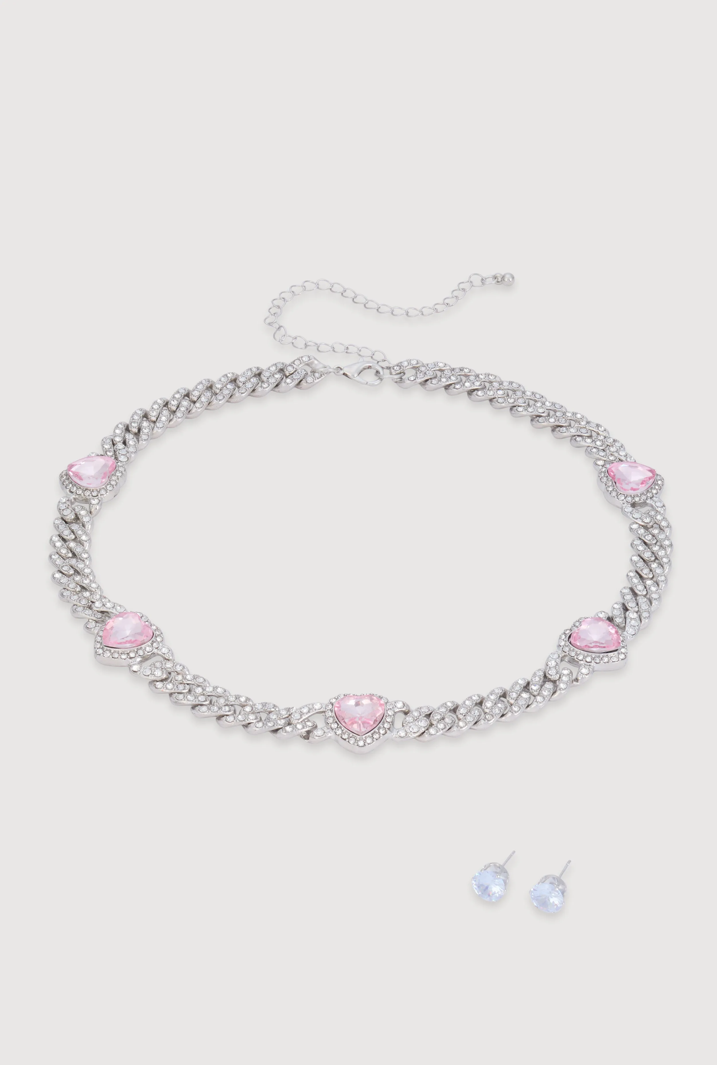 Cubic Zirconia Heart Chain Necklace and Earrings sold by Rainbow