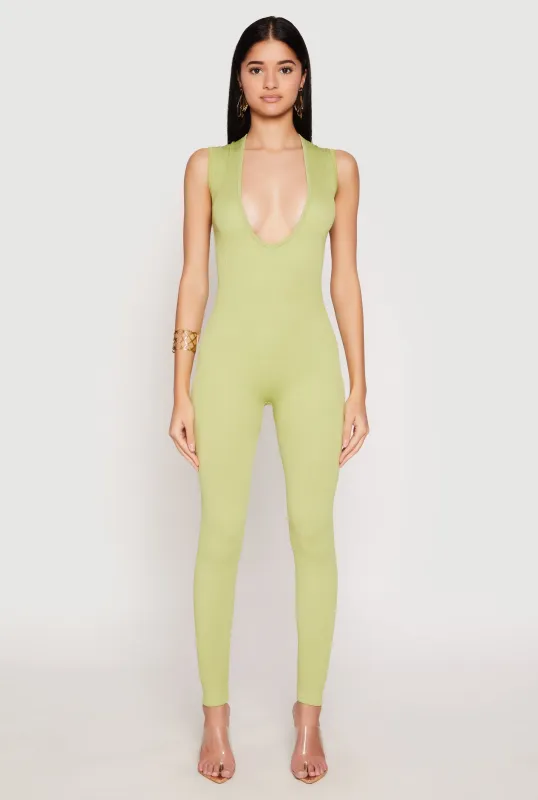 Daisy Seamless Rib Knit Plunge Catsuit sold by Rainbow