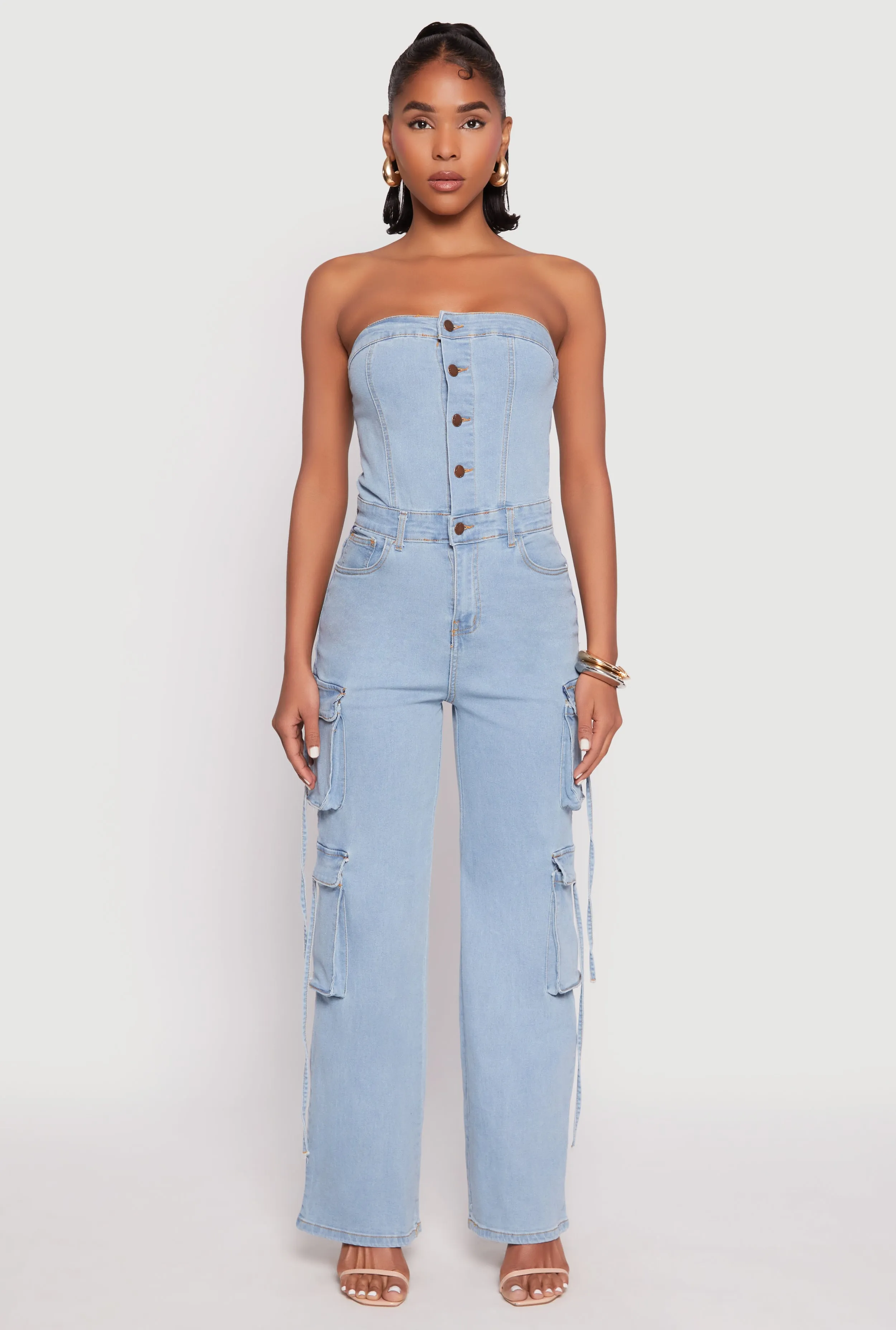 Daisy Denim Button Front Cargo Jumpsuit sold by Rainbow
