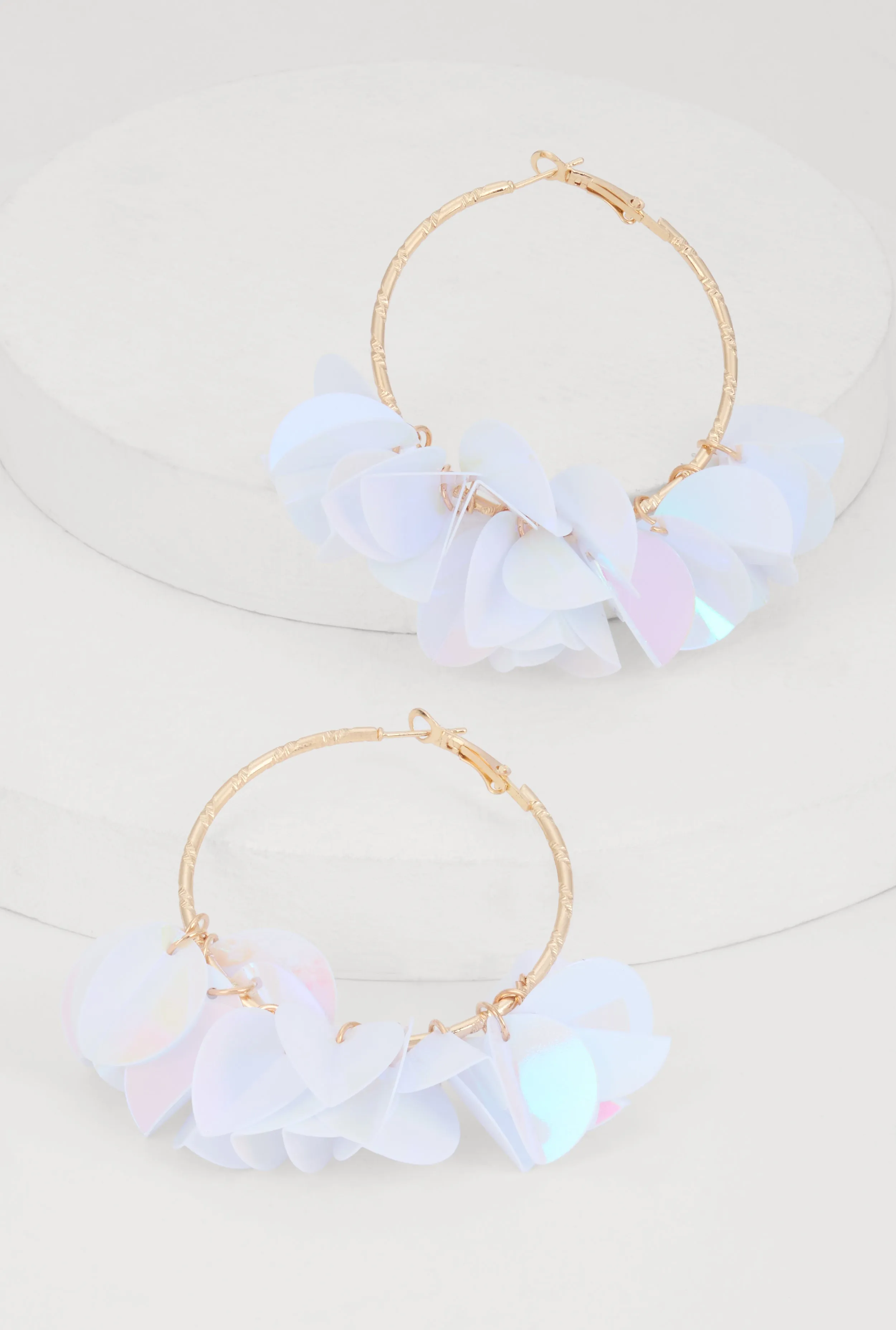 Sequin Petal Hoop Earrings sold by Rainbow