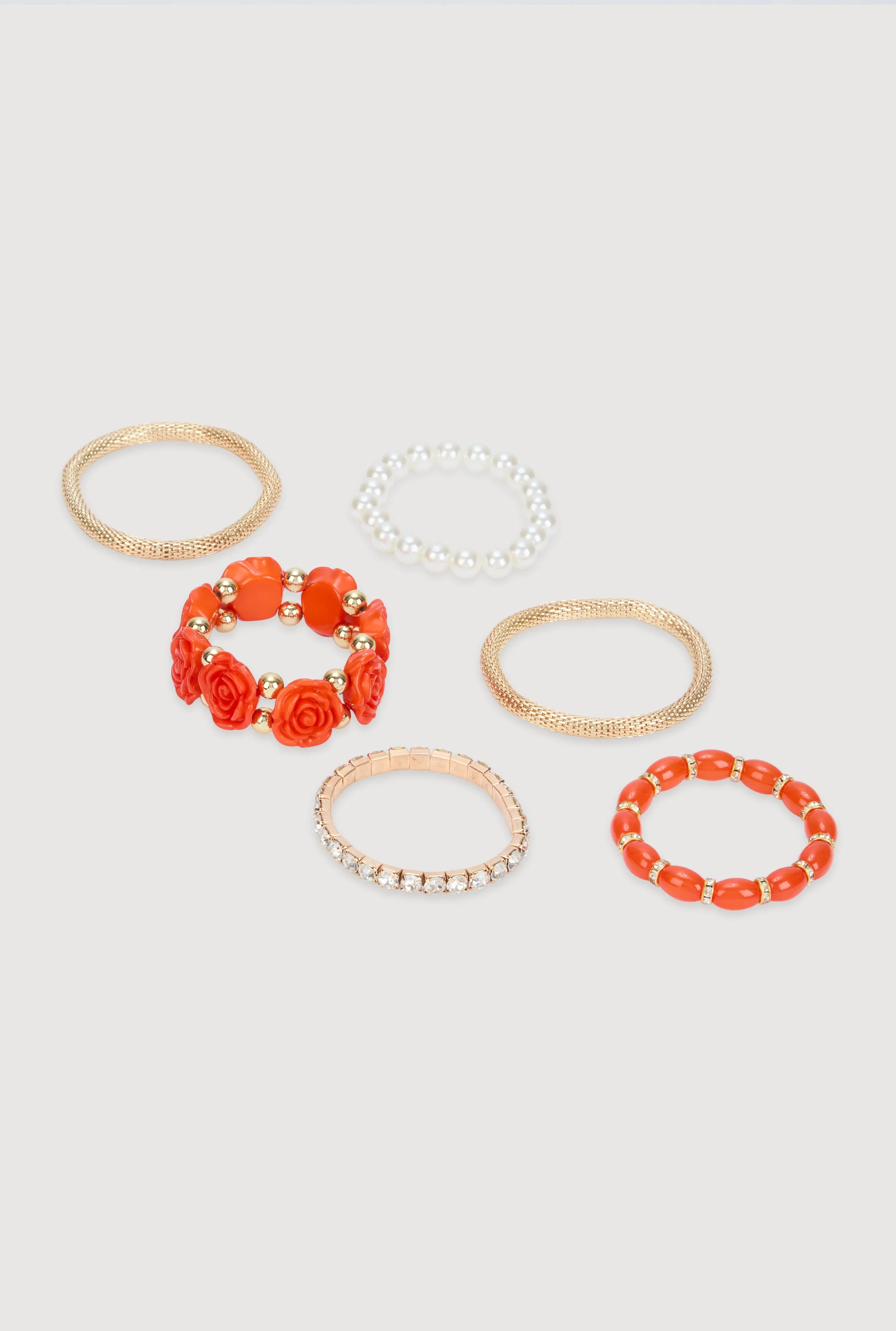 Plus Size Floral Beaded Faux Pearl Stretch Bracelets Set of 6 sold by Rainbow product image thumbnail 3