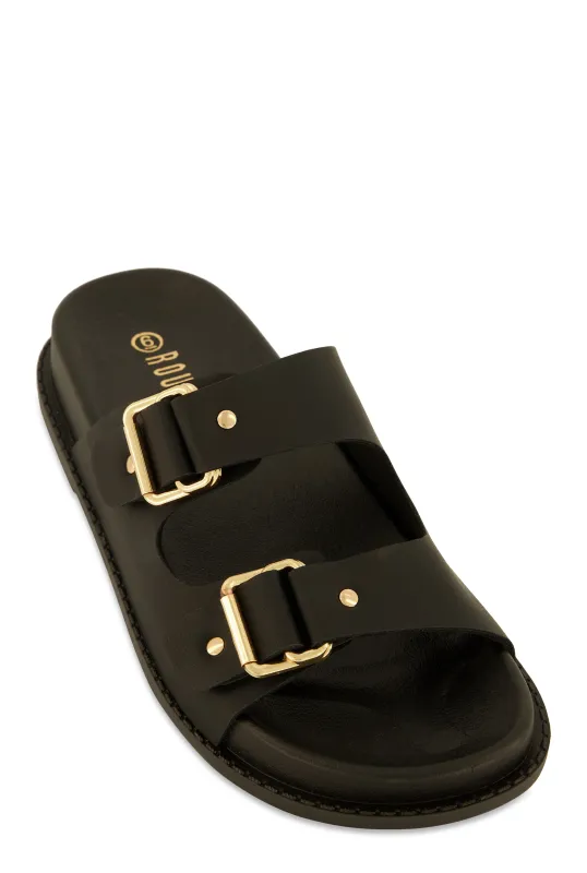 Buckle Detail Double Band Footbed Sandals sold by Rainbow