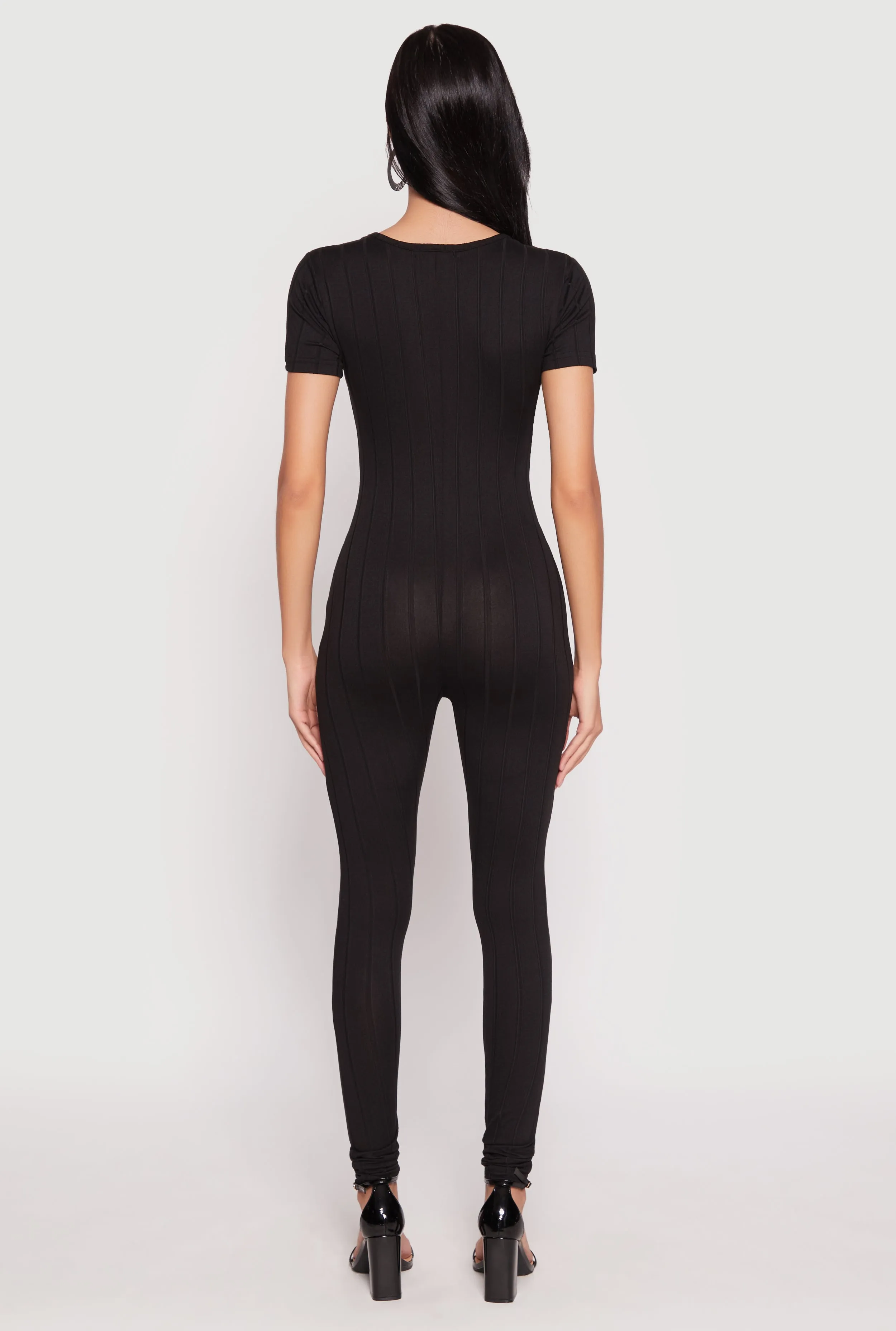 Ribbed Knit Short Sleeve V Neck Jumpsuit sold by Rainbow product image thumbnail 3