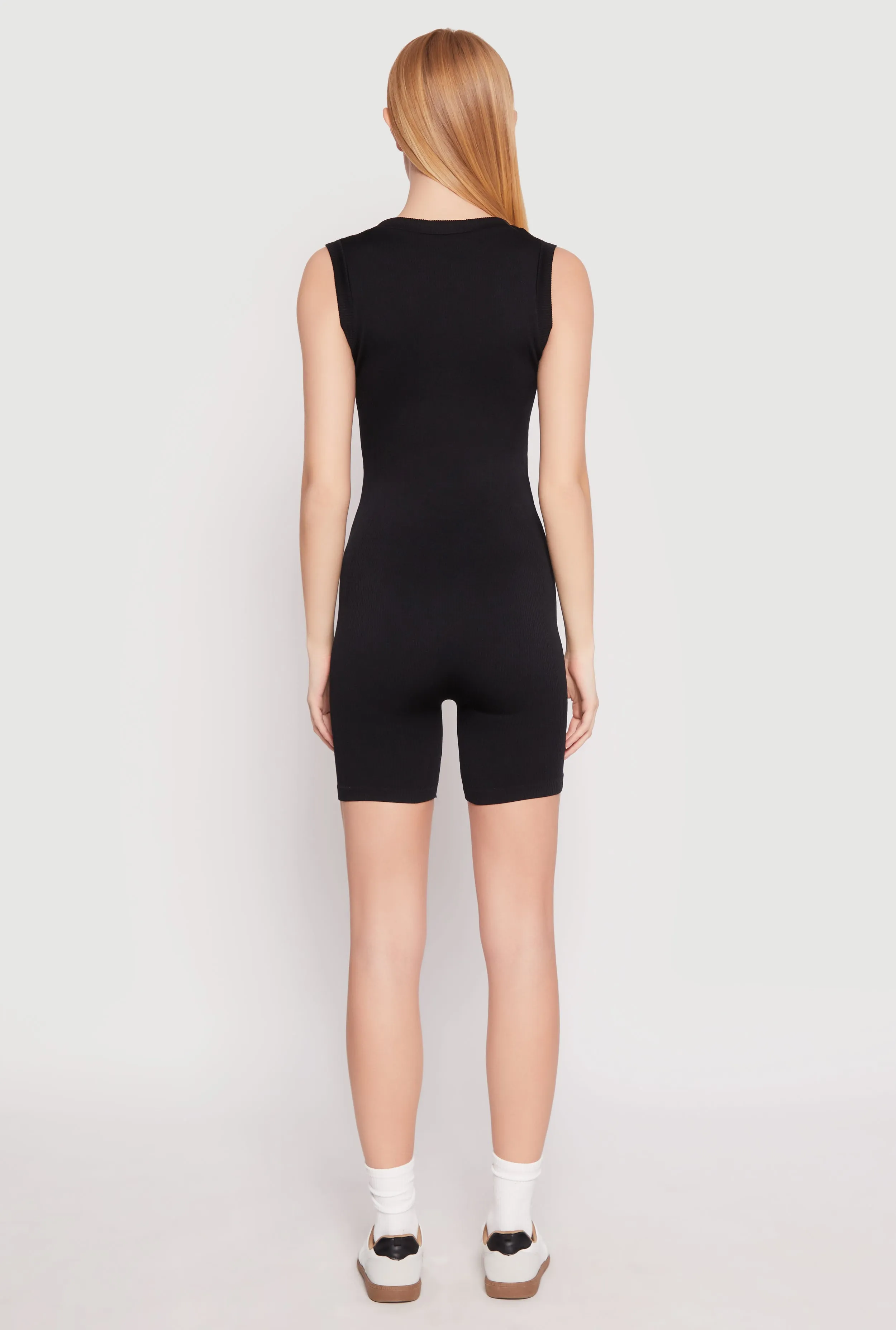 Ribbed Knit Sleeveless V Neck Romper sold by Rainbow product image thumbnail 5