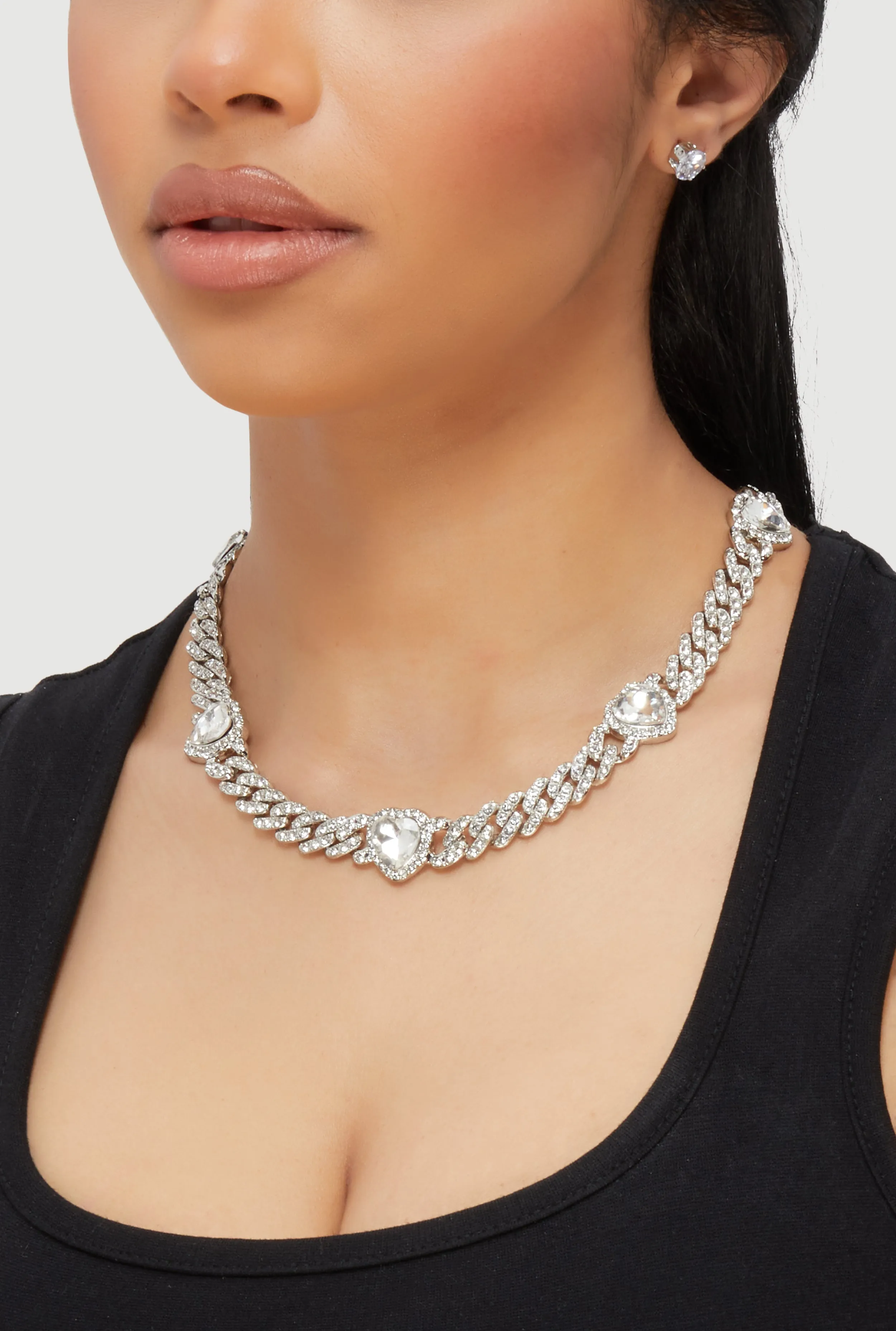 Cubic Zirconia Heart Chain Necklace and Earrings sold by Rainbow product image thumbnail 2