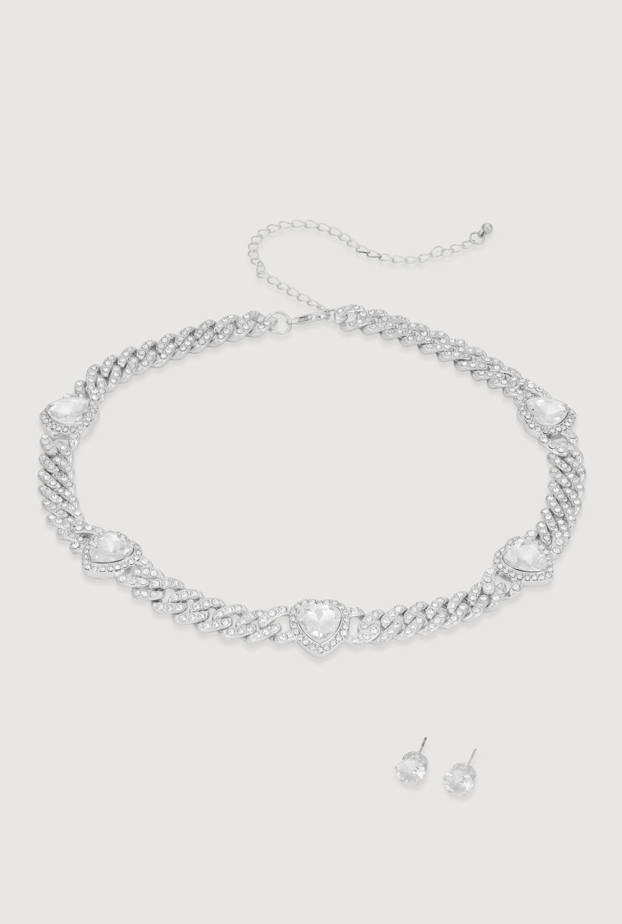 Cubic Zirconia Heart Chain Necklace and Earrings sold by Rainbow