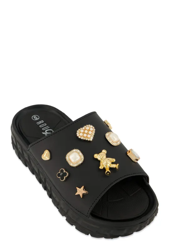Studded Charm Platform Slide Sandals sold by Rainbow