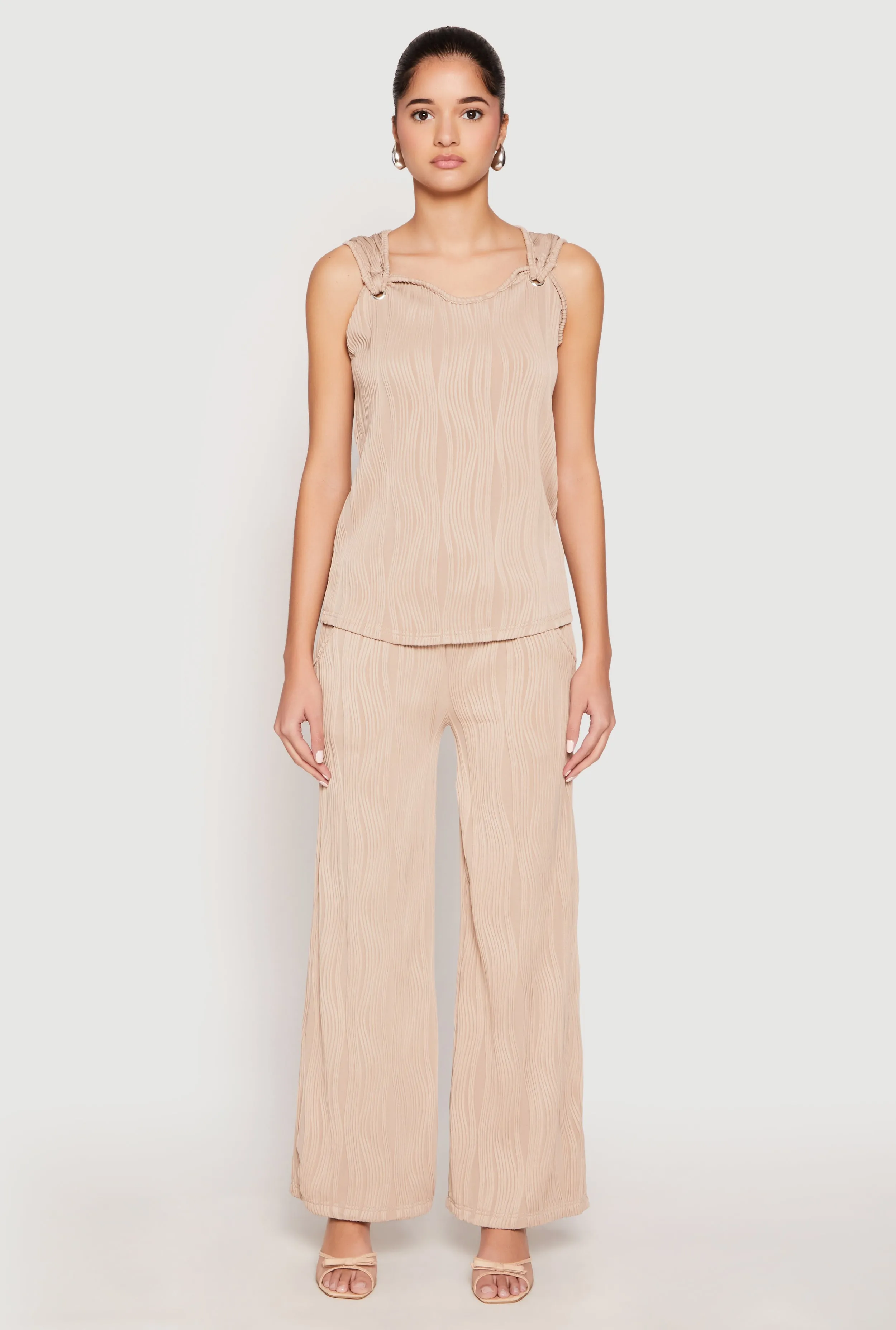 Textured Knit Pull On Wide Leg Pants sold by Rainbow