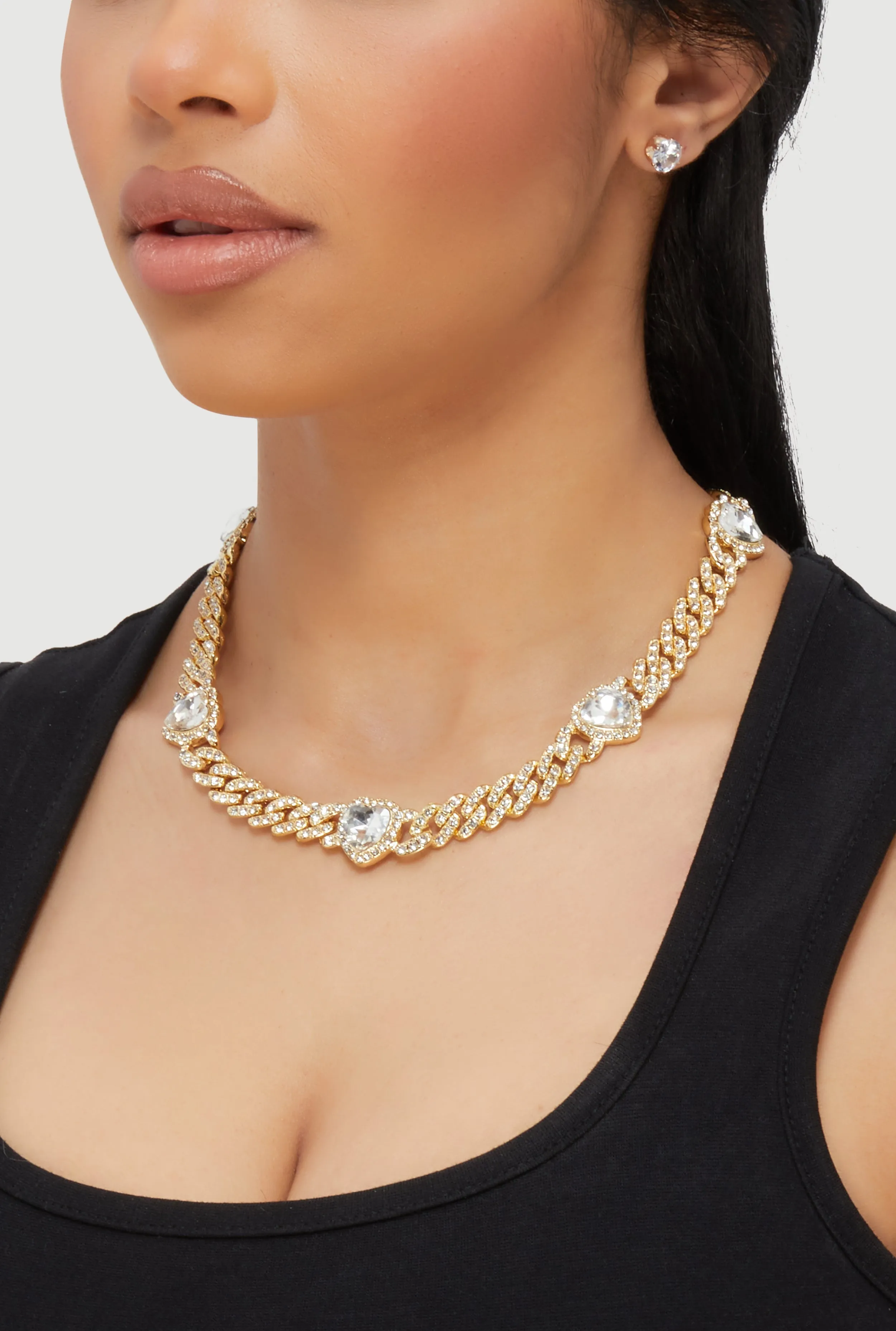 Cubic Zirconia Heart Chain Necklace and Earrings sold by Rainbow product image thumbnail 2