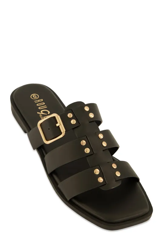 Studded Buckle Detail Slide Sandals sold by Rainbow
